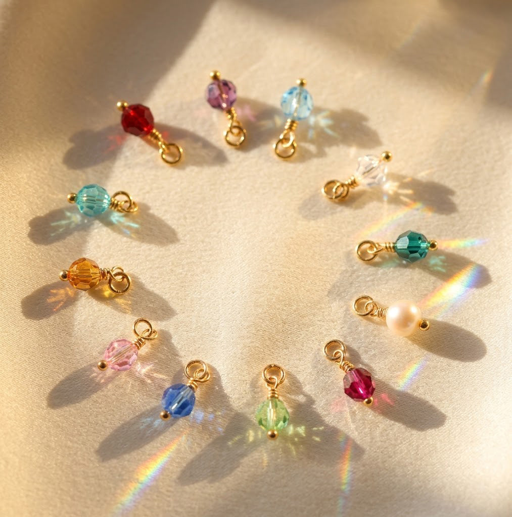 6mm Crystal Birthstone Charm Add-On, for Necklace or Bracelet in gold or sterling silver