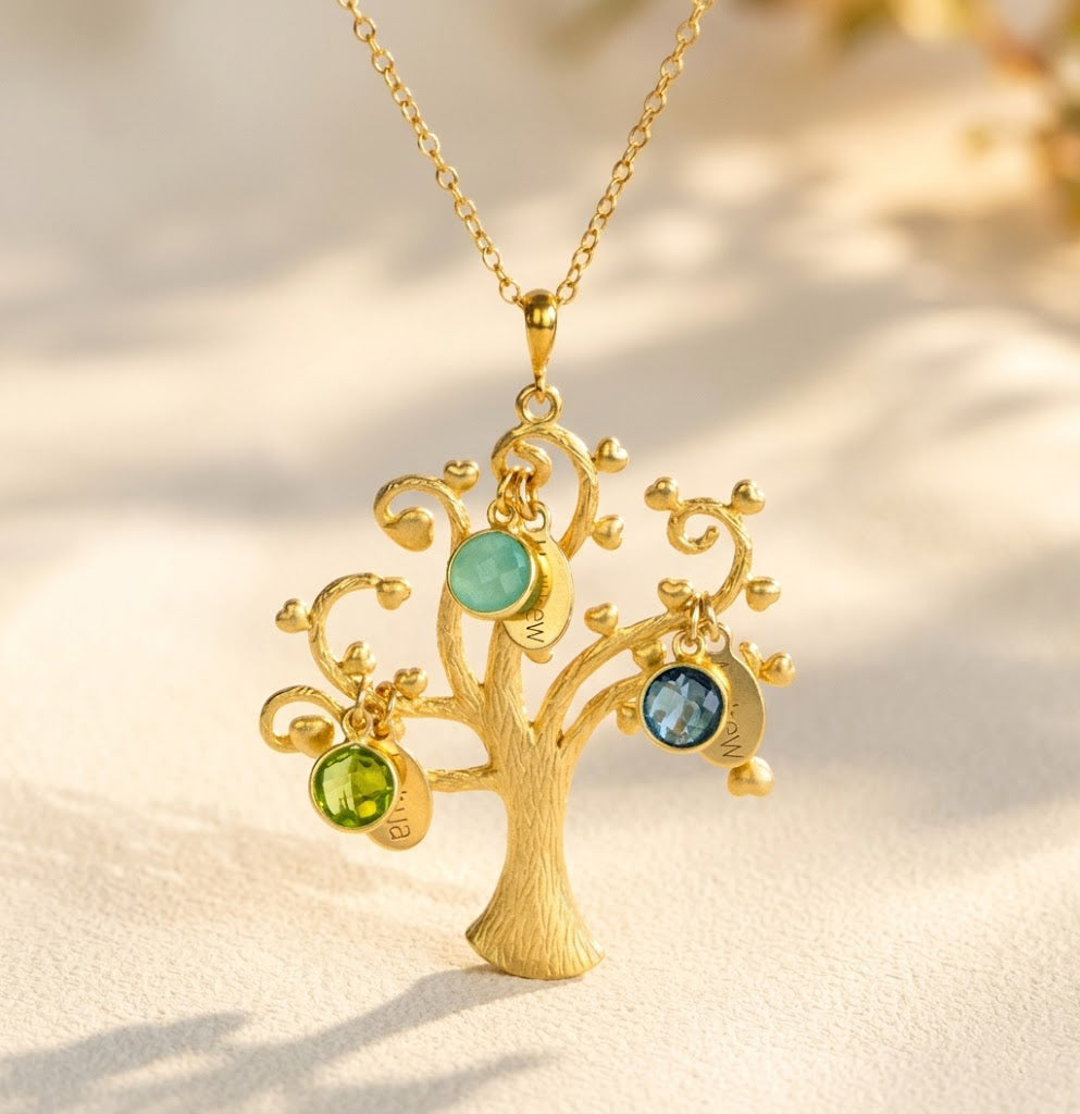 family tree birthstone necklace with name charms personalized mom necklace with kids birthstones meaningful jewelry gift