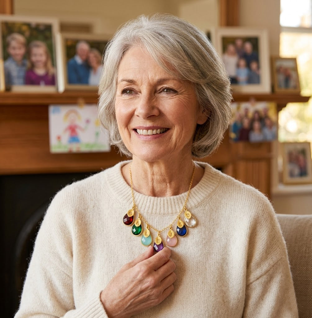 grandma birthstone necklace with multiple gemstone charms family 