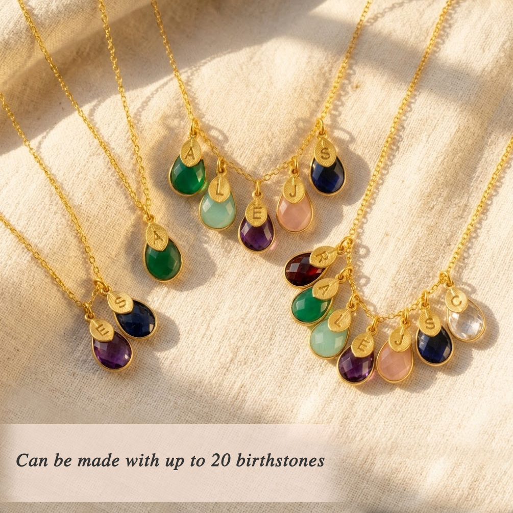 multiple birthstone charm necklace custom family necklace for mom grandma gift personalized jewelry

