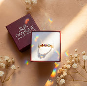 Gift boxed faceted three birthstone ring for mom, personalized family gemstone jewelry ready for gifting