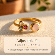 Adjustable birthstone ring for mom of three available in sizes 5-6 7-8 and 9-10