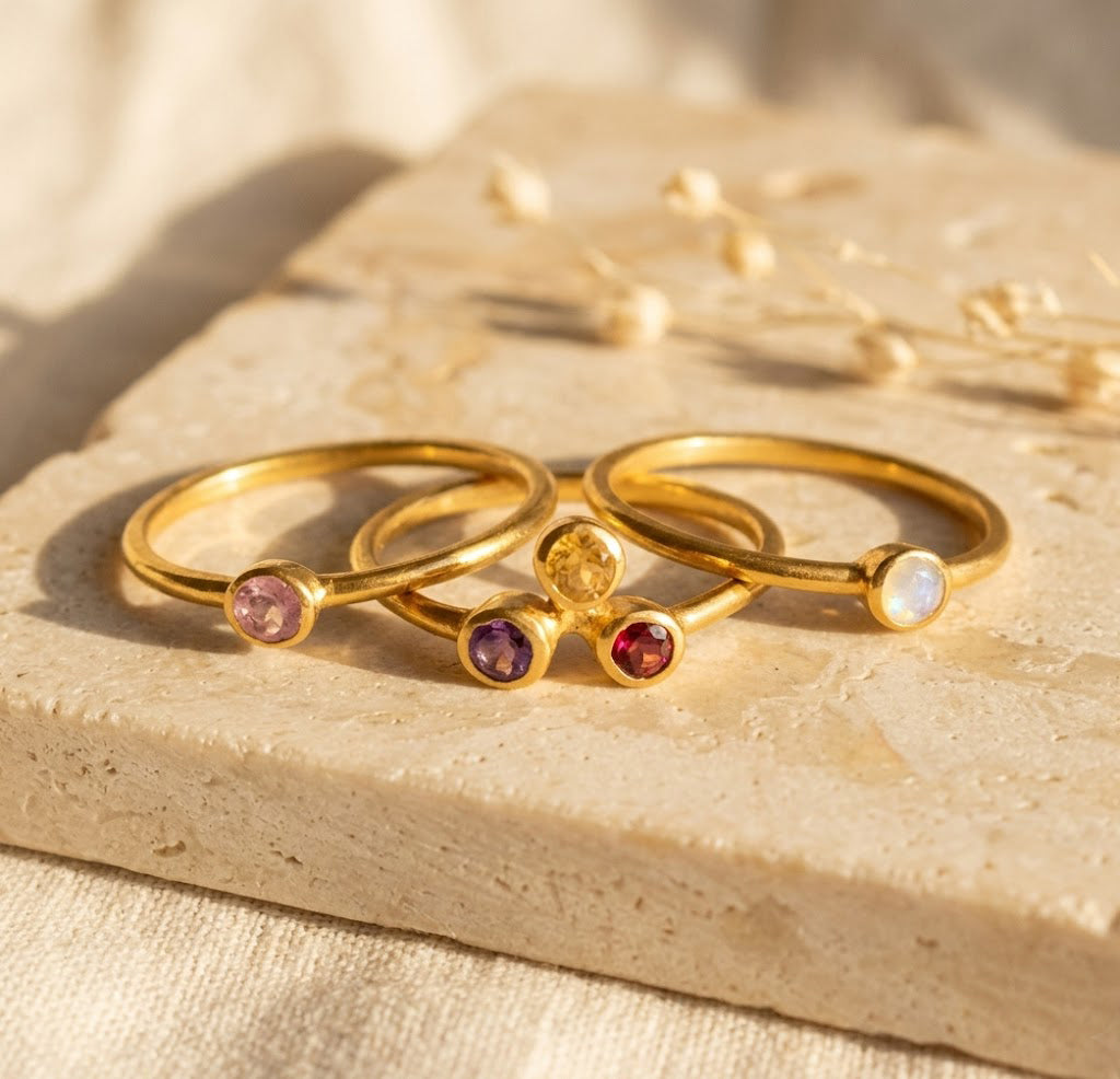 Minimalist birthstone stacking rings gold everyday jewelry