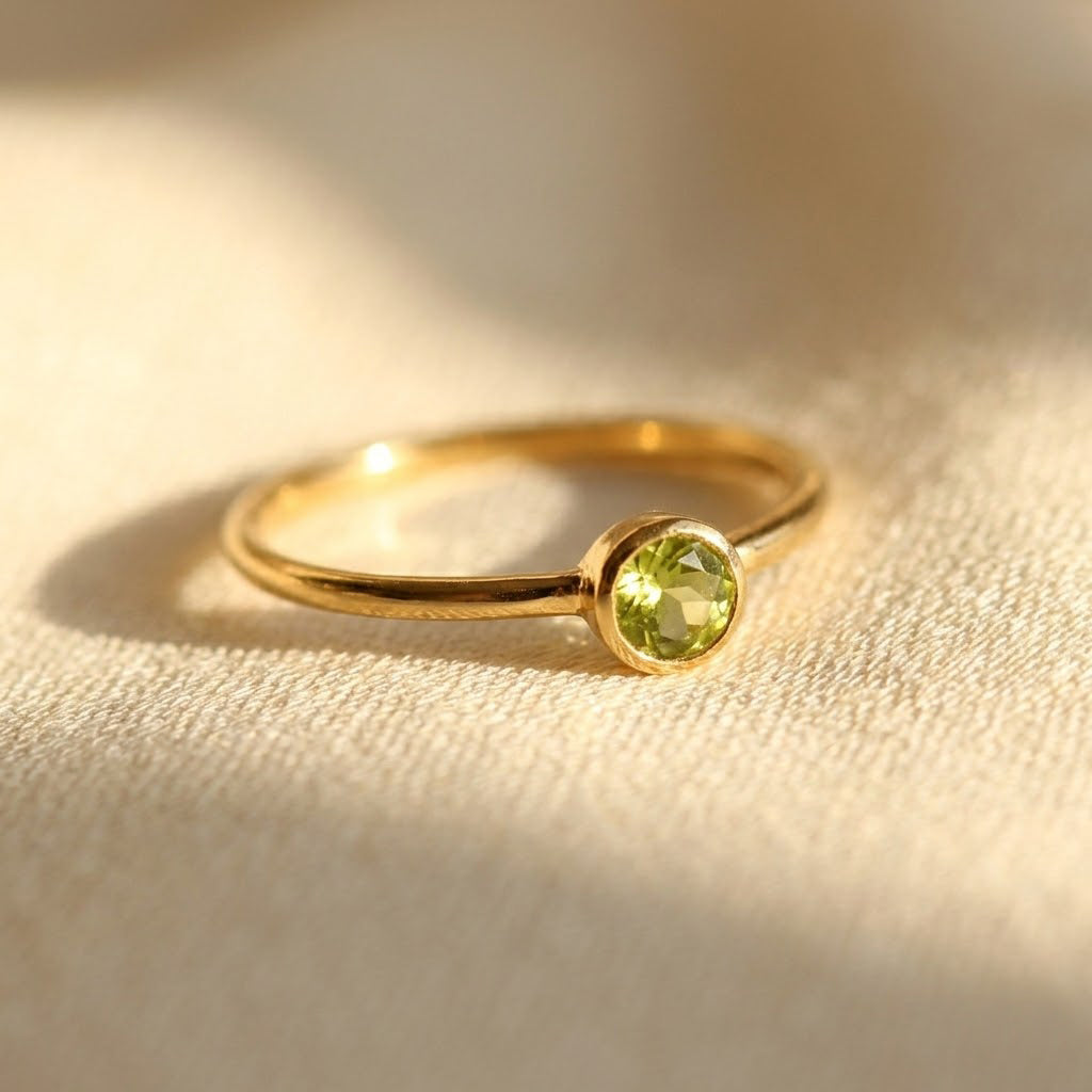 peridot bezel ring tiny gold minimalist ring august birthstone dainty stacking ring
