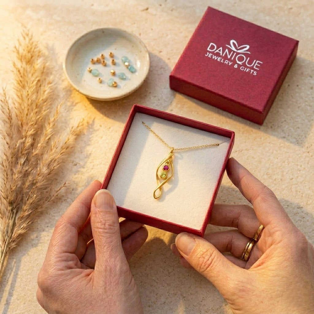 Gift ready mom birthstone necklace in jewelry box personalized gift