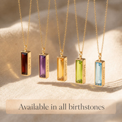 Amethyst baguette birthstone bar necklace, personalized name pendant February Birthstone : Adira Series