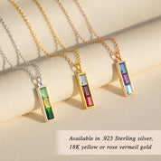 Gold and silver personalized birthstone bar necklaces with colorful gemstones – custom family jewelry for mom