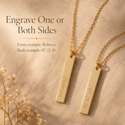 Custom vertical bar necklace showing engraving available on one or both sides