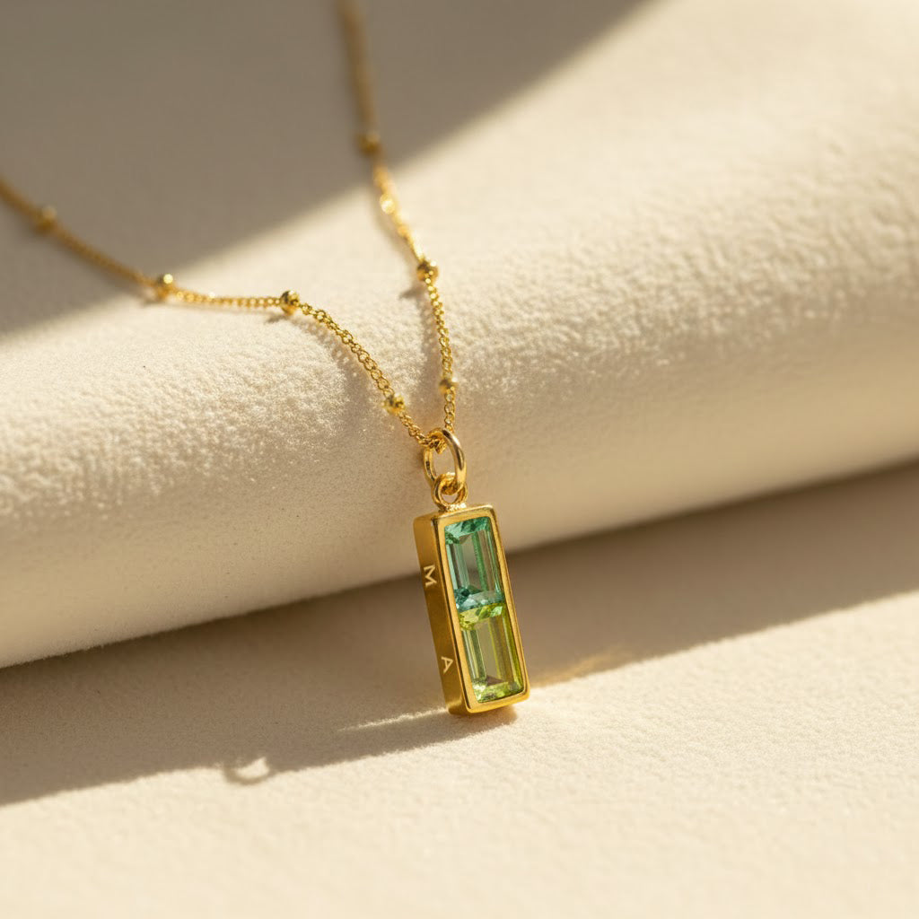 Gold custom birthstone bar necklace for mom – minimalist vertical gemstone pendant necklace