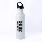 A white steel water bottle engraved with Class of 2024 sits against a white background. Customized gift for dad, gift for father in law, fathers day gift for grandpa, birthday present for dad, gift for 50-something man, christmas gift for him