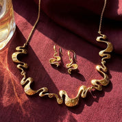 Boho Shifting Waves Jewelry Set, Abstract Statement Minimalist Moving Parts Necklace & Earring Gift Set for Her, Available in Gold, Silver, Rose Gold