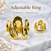 
Shifting Waves adjustable ring sizing graphic showing flexible expandable band
