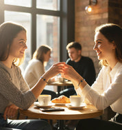 Friends wearing personalized initial and birthstone bracelets, gold layered jewelry with birthstones like turquoise, amethyst, and aquamarine, sentimental gift for bridesmaids or sisters celebrating friendship.