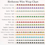 Available gemstones include garnet, purple amethyst, apaptite, moonstone, green onyx, freshwater pearl, ruby, peridot, sapphire, pink quartz, multicolor tourmaline, citrine, turquoise, labradorite, and black spinel