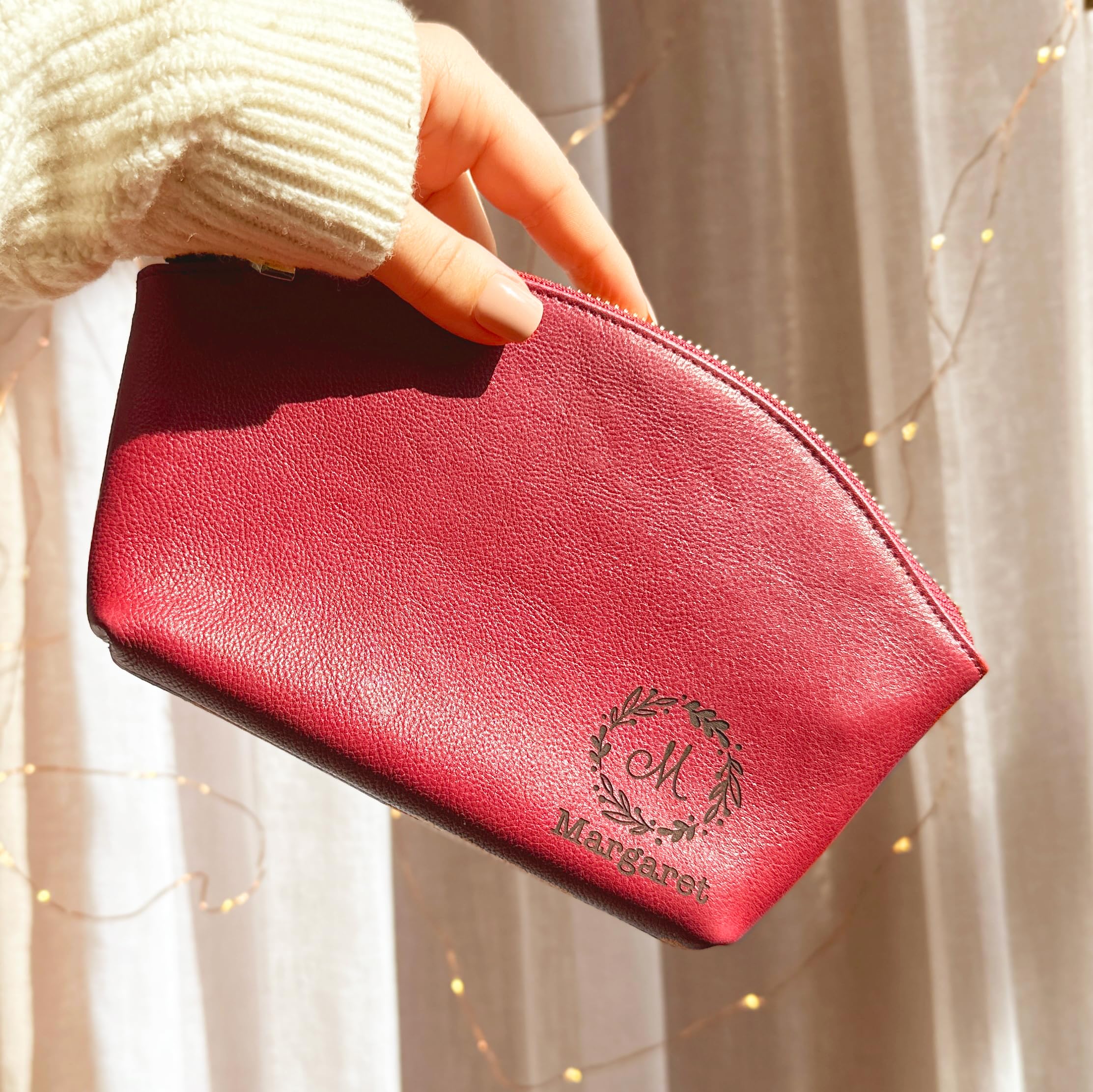 100% Genuine Leather Makeup Bag for Women, Small Cosmetic Bag for Travel, Personalized Bridesmaid Gift Bags