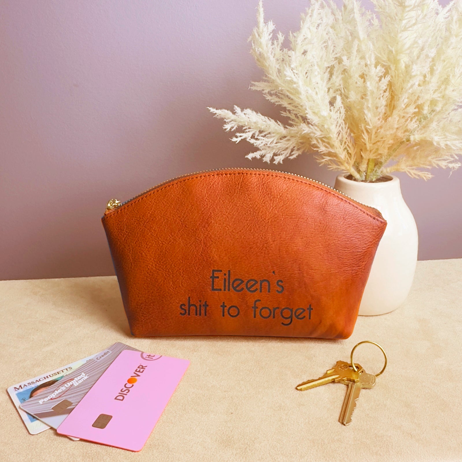 100% Genuine Leather Makeup Bag for Women, Small Cosmetic Bag for Travel, Personalized Bridesmaid Gift Bags