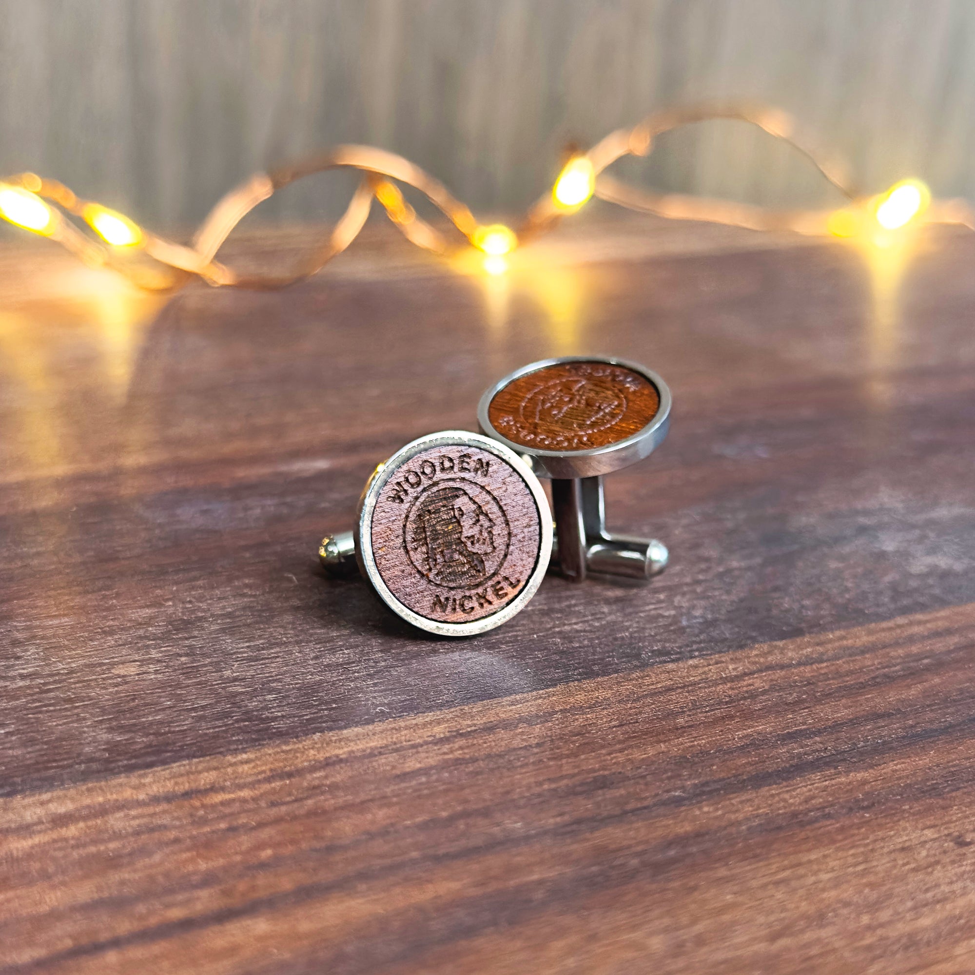 Custom Wood Tie Clip & Cufflinks Set, Personalized Initials Tie Bar and Cuff Links, Tie Clip and Cufflink Gift Set for Men, Rustic Wood Groomsmen Gift