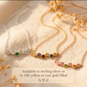 Personalized birthstone necklaces in sterling silver yellow gold and rose gold
