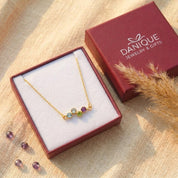 Personalized birthstone necklace displayed in a Danique Jewelry gift box, ready for Mother’s Day, birthday, or holiday gifting.