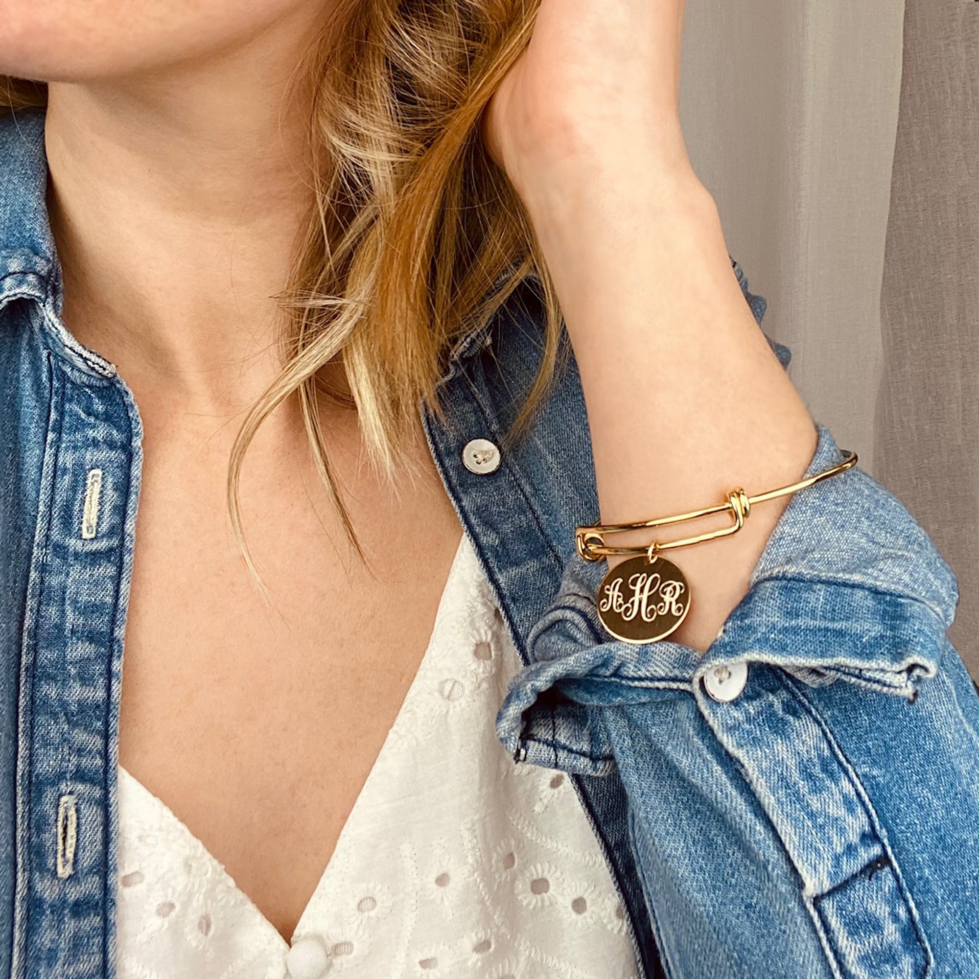 Personalized Monogram Bangle bracelet - Disk bangle
