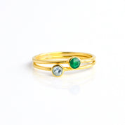 Set of 2 Gold Plated Ring Combo Green Onyx Blue Topaz
