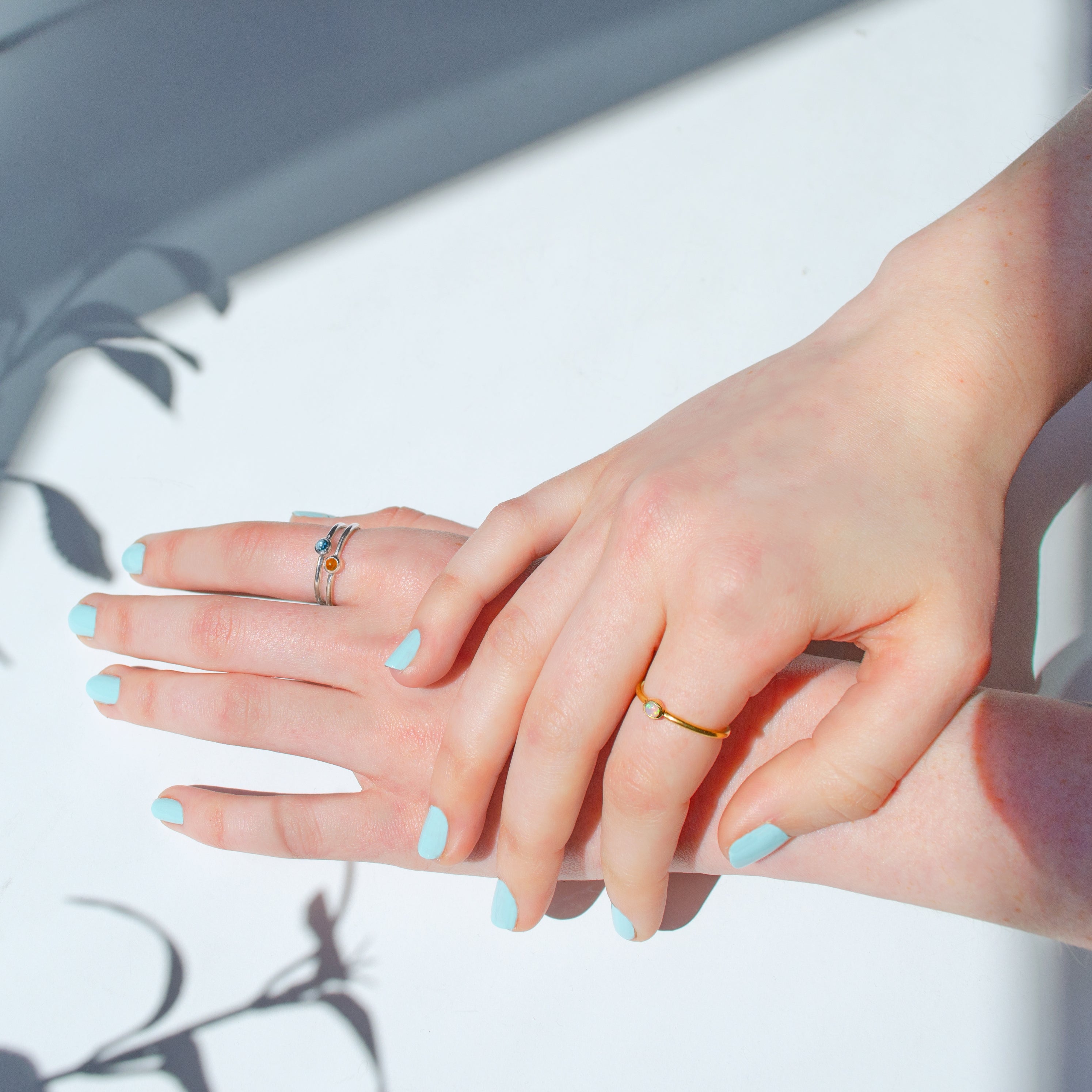 Tiny Stacking Mother's Birthstone Cabochon Rings