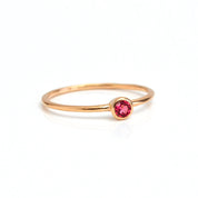Single rose gold plated dainty 3mm Ruby gemstone ring. July  birthstone. On white background. 925 sterling silver, birthstone ring, stacking ring, stackable, birthstone jewelry, facet gemstone