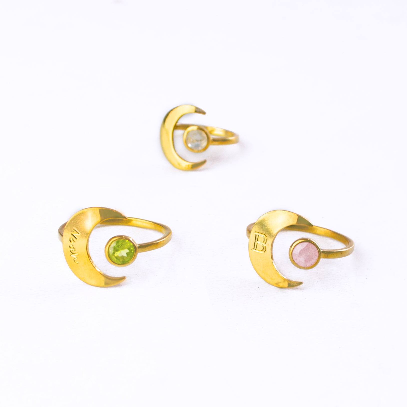 Personalized Crescent Moon Adjustable Ring, Custom Engraved Moon & Birthstone Ring for Women, 925 Sterling Silver, 18k Gold Vermeil, Christmas Gift