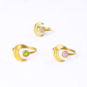 Personalized Crescent Moon Adjustable Ring, Custom Engraved Moon & Birthstone Ring for Women, 925 Sterling Silver, 18k Gold Vermeil, Christmas Gift