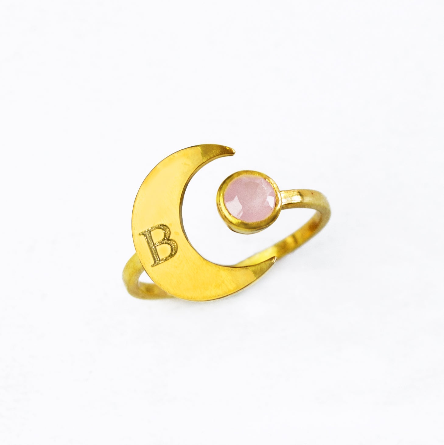 Personalized Crescent Moon Adjustable Ring, Custom Engraved Moon & Birthstone Ring for Women, 925 Sterling Silver, 18k Gold Vermeil, Christmas Gift