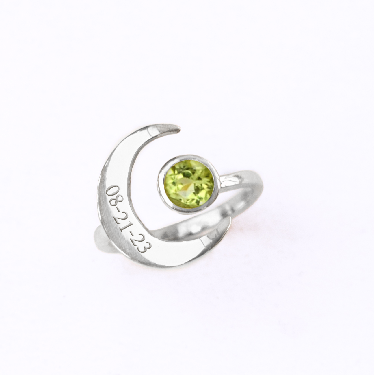 Personalized Crescent Moon Adjustable Ring, Custom Engraved Moon & Birthstone Ring for Women, 925 Sterling Silver, 18k Gold Vermeil, Christmas Gift
