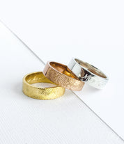 3 rings with gold, silver and rose gold. Custom 6mm band ring, engraved fingerprint jewelry, sterling silver ring, gold personalized wide band, rose gold thick accessory, special names and dates, coordinates, photo engraving option, meaningful gift idea, stylish keepsake, unique design, Gift for her, gift for him, memorial gift, commemorative gift, gift for fiance, gift for husband, gift for wife, gift for girlfriend, gift for boyfriend, silver anniversary gift, wedding gift, graduation gift