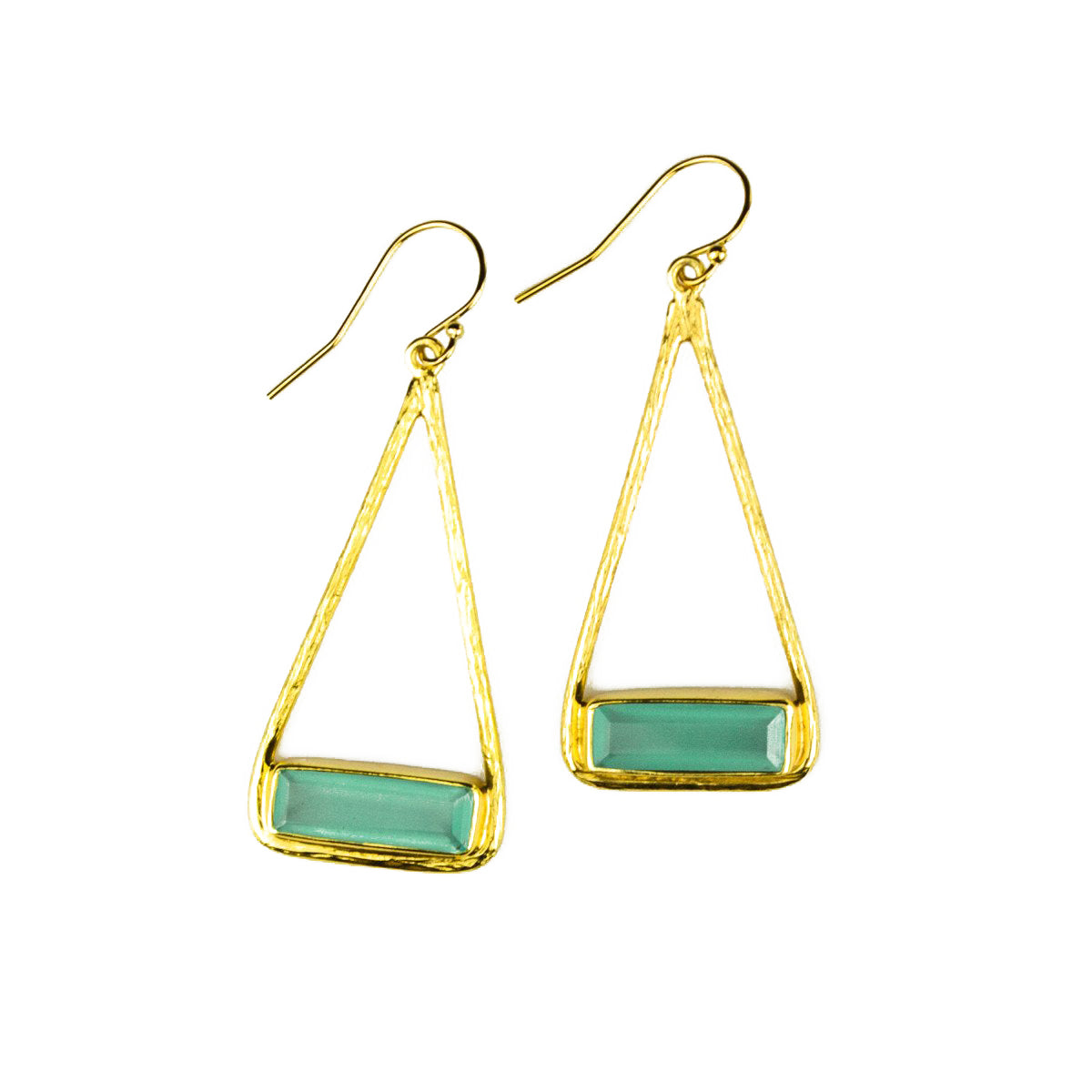 Aqua Chalcedony Adira Bar Triangle Frame Earrings, Sterling Silver or Gold Vermeil, Modern Boho Chic Frame Dangle Earrings for Women, March Birthstone
