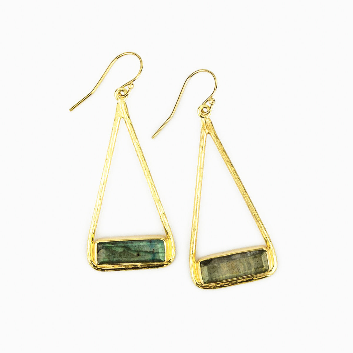 Labradorite Adira Bar Triangle Frame Earrings, Sterling Silver or Gold, Modern Boho Chic Frame Dangle Earrings for Women, Flashy Labradorite Jewelry