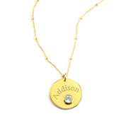 April Engraved Disk Pendant Necklace