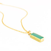 Single gold filled cable chain with aqua chalcedony march birthstone with secret engraved message in our classic font.