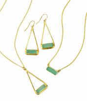 Aqua Chalcedony Adira Bar Triangle Frame Earrings, Sterling Silver or Gold Vermeil, Modern Boho Chic Frame Dangle Earrings for Women, March Birthstone