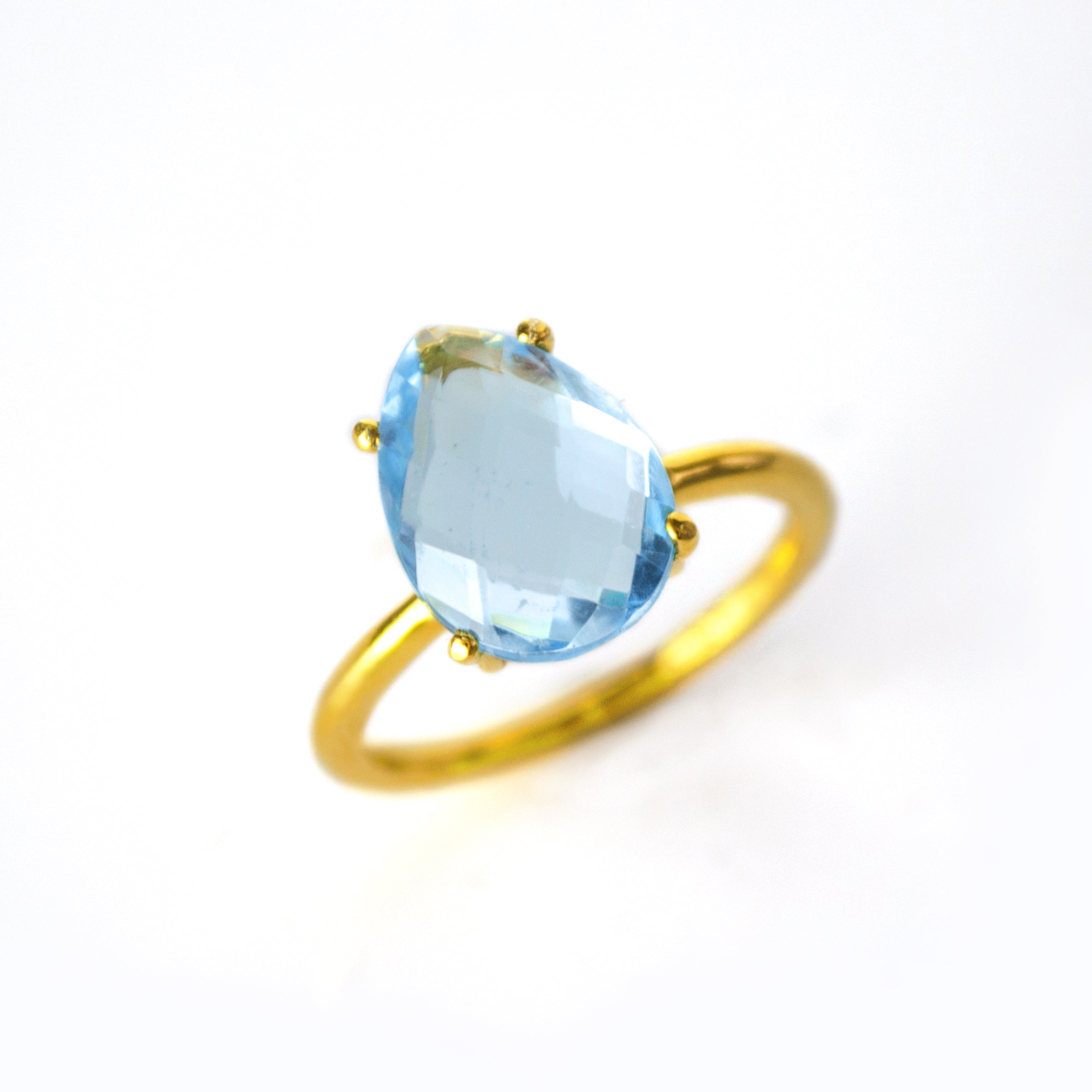 Sky Blue Topaz Teardrop Prong Set Ring • December Birthstone