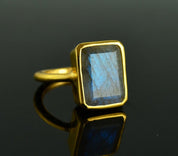 Labradorite Rectangle Bezel Set Ring
