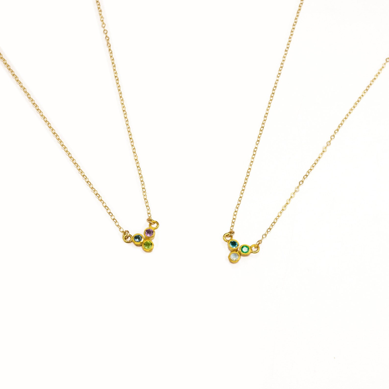 Tiny Triple Birthstone Cluster Necklace, Sterling Silver, Gold Filled, Non Tarnish Necklace for Women, Custom Birthstone Necklace Christmas Gift