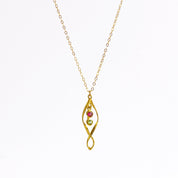 twisted pendant charm, yellow gold, ruby quartz, peridot quartz