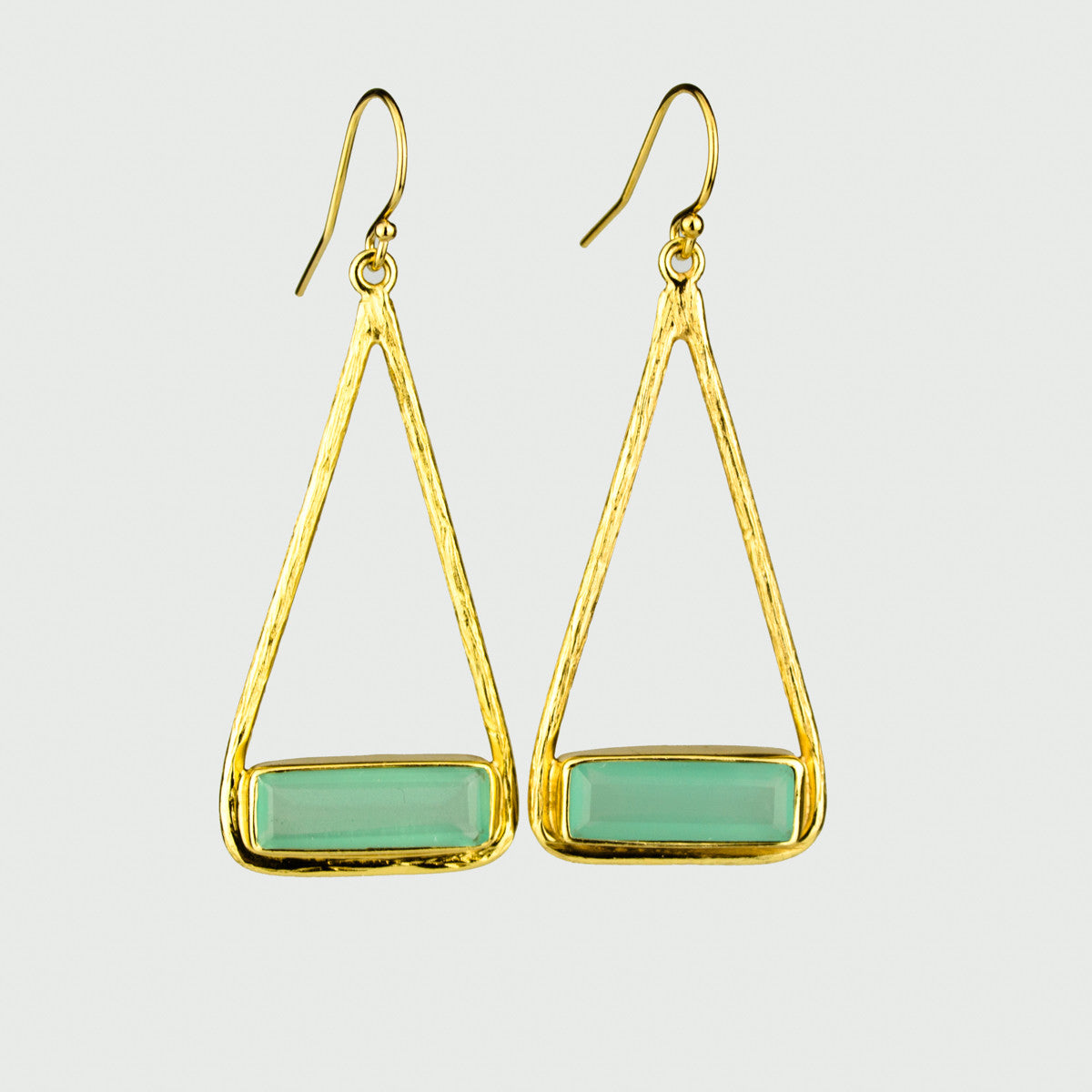 Aqua Chalcedony Adira Bar Triangle Frame Earrings, Sterling Silver or Gold Vermeil, Modern Boho Chic Frame Dangle Earrings for Women, March Birthstone