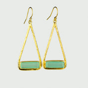 Aqua Chalcedony Adira Bar Triangle Frame Earrings, Sterling Silver or Gold Vermeil, Modern Boho Chic Frame Dangle Earrings for Women, March Birthstone