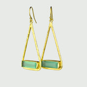 Aqua Chalcedony Adira Bar Triangle Frame Earrings, Sterling Silver or Gold Vermeil, Modern Boho Chic Frame Dangle Earrings for Women, March Birthstone