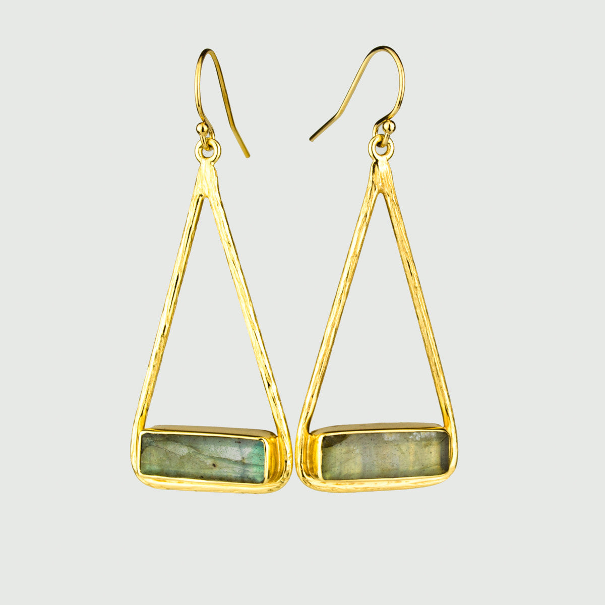 Labradorite Adira Bar Triangle Frame Earrings, Sterling Silver or Gold, Modern Boho Chic Frame Dangle Earrings for Women, Flashy Labradorite Jewelry