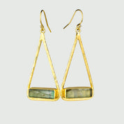 Labradorite Adira Bar Triangle Frame Earrings, Sterling Silver or Gold, Modern Boho Chic Frame Dangle Earrings for Women, Flashy Labradorite Jewelry