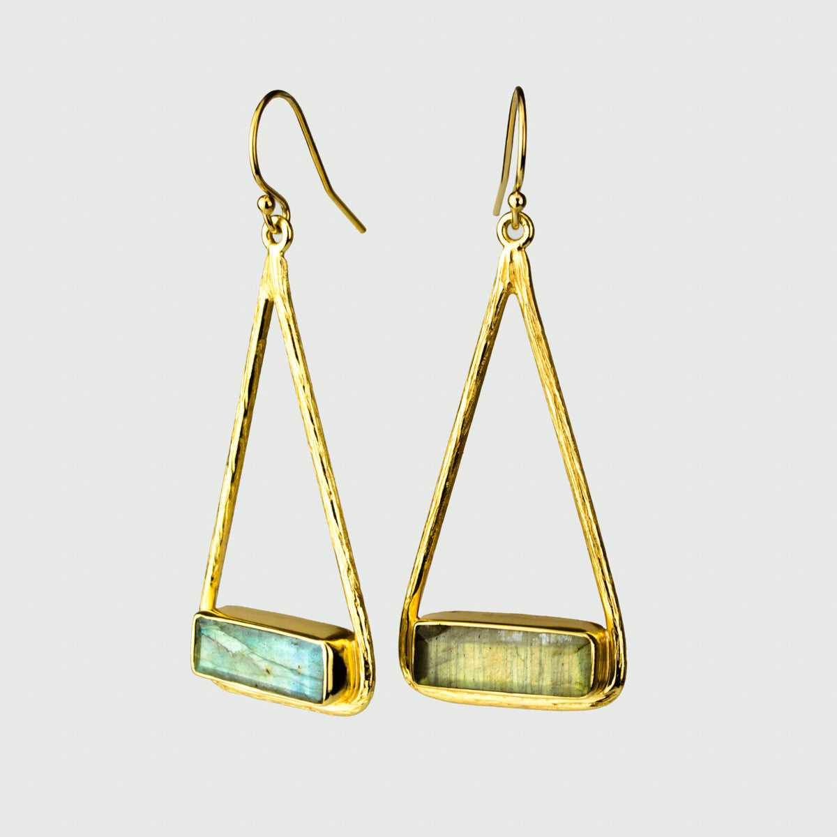Labradorite Adira Bar Triangle Frame Earrings, Sterling Silver or Gold, Modern Boho Chic Frame Dangle Earrings for Women, Flashy Labradorite Jewelry