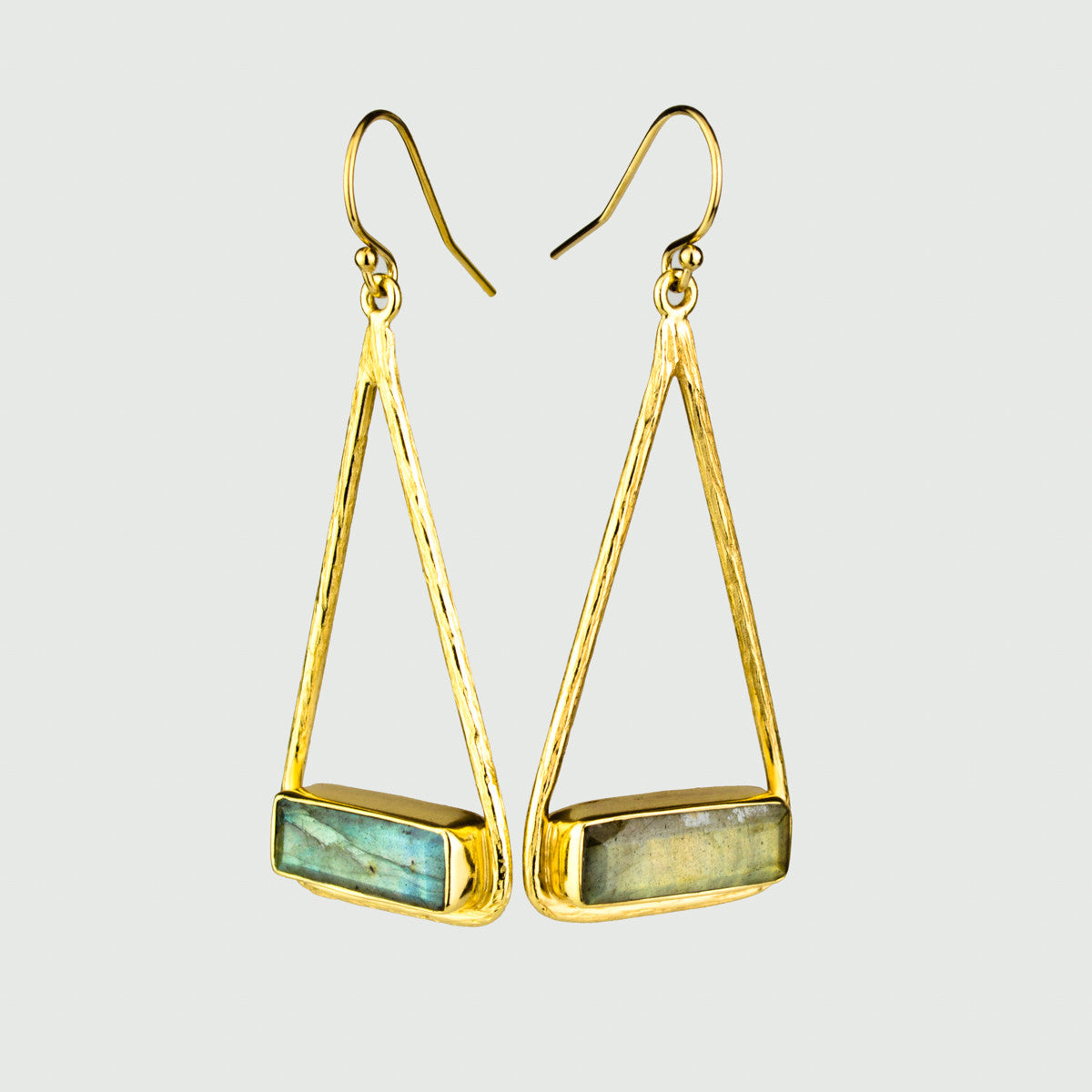 Labradorite Adira Bar Triangle Frame Earrings, Sterling Silver or Gold, Modern Boho Chic Frame Dangle Earrings for Women, Flashy Labradorite Jewelry