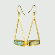 Labradorite Adira Bar Triangle Frame Earrings, Sterling Silver or Gold, Modern Boho Chic Frame Dangle Earrings for Women, Flashy Labradorite Jewelry