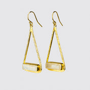 Moonstone Adira Bar Triangle Frame Earrings, Sterling Silver or Gold, Modern Boho Chic Frame Dangle Earrings for Women, June Birthstone Jewelry